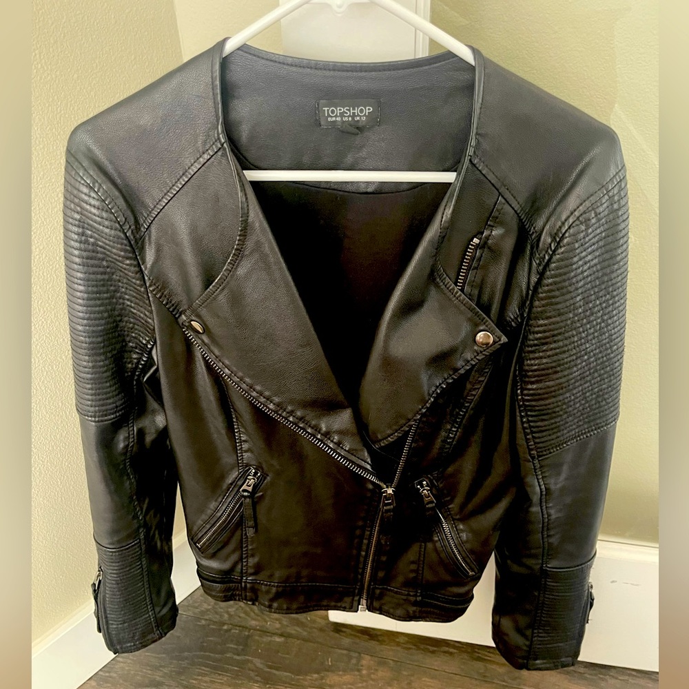 Topshop Dark Leather Biker Jacket